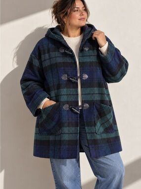 Vintage SEQUENCE Wool Plaid Hooded Toggle Coat Canadian Made Barn Jacket